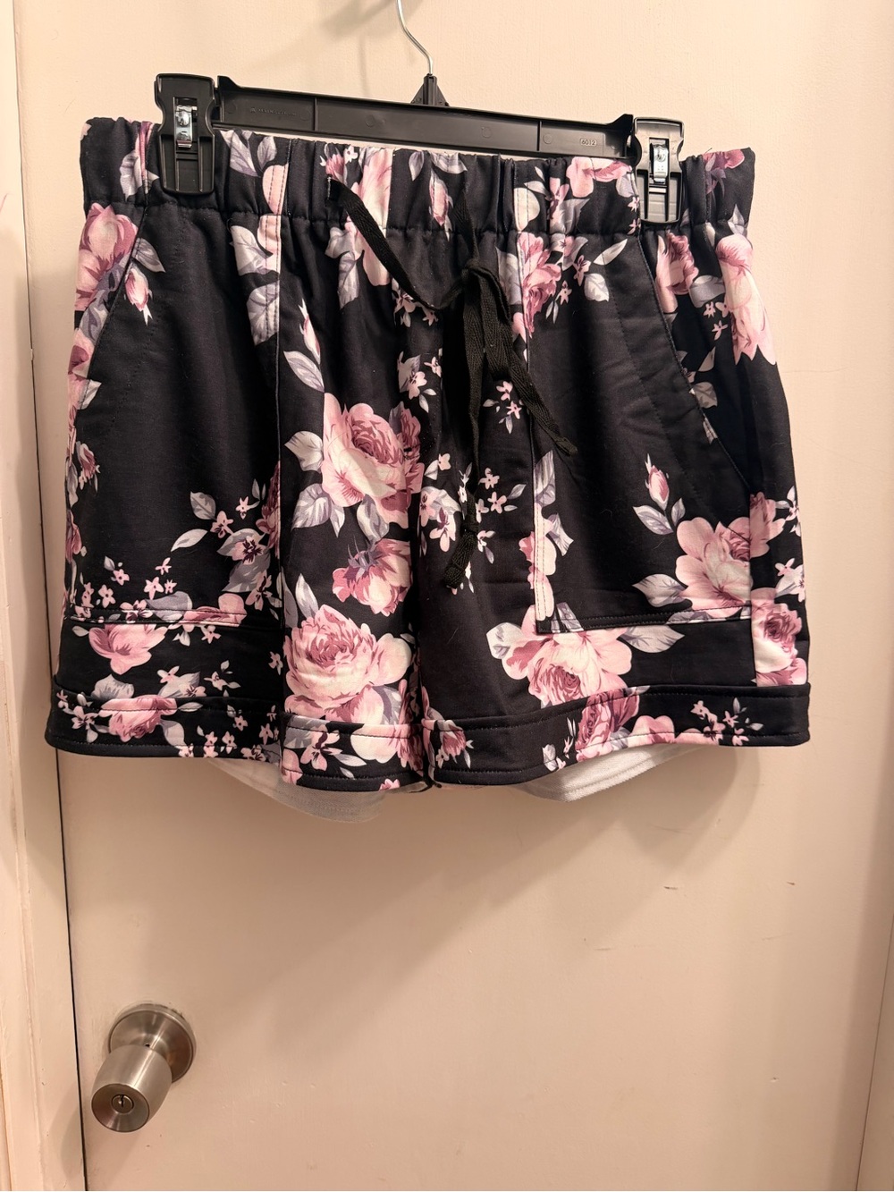 Women's Black Floral Drawstring Shorts